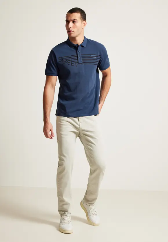 Poloshirt mit Labelprint - pacific blue