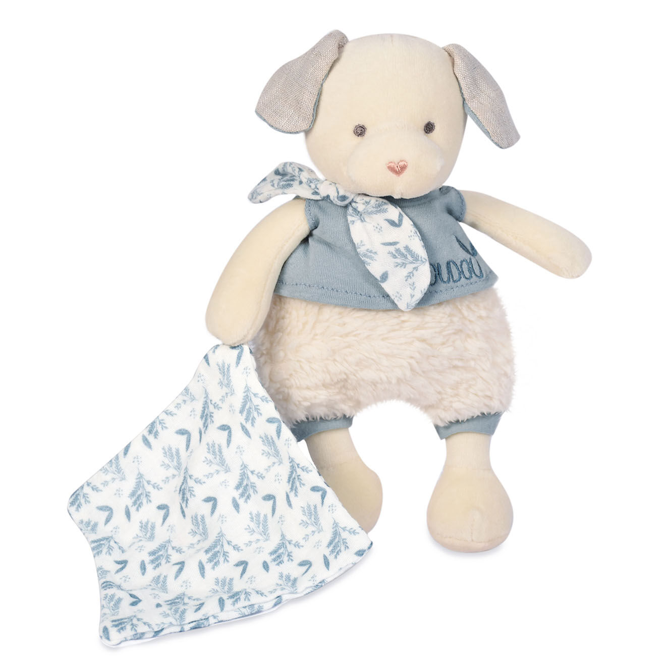 Doudou et Compagnie Chien avec doudou bleu
