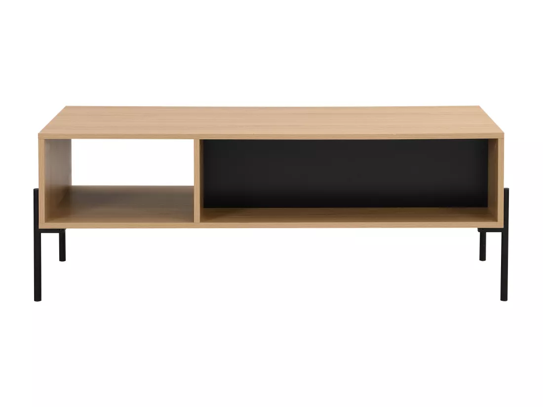 Table basse avec 1 tiroir et 2 niches - Noir et Naturel clair - GLARODI