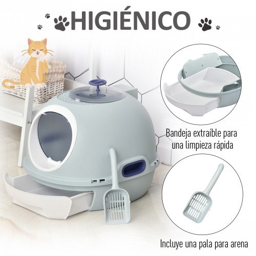 Caixa de areia leve para gatos PawHut com claraboia, azul