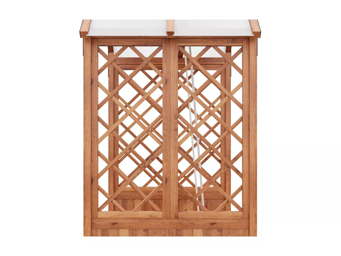 Bac à fleurs balançoire extérieur avec treillis et toit pare-soleil polycarbonate bois massif brun jardin terrasse