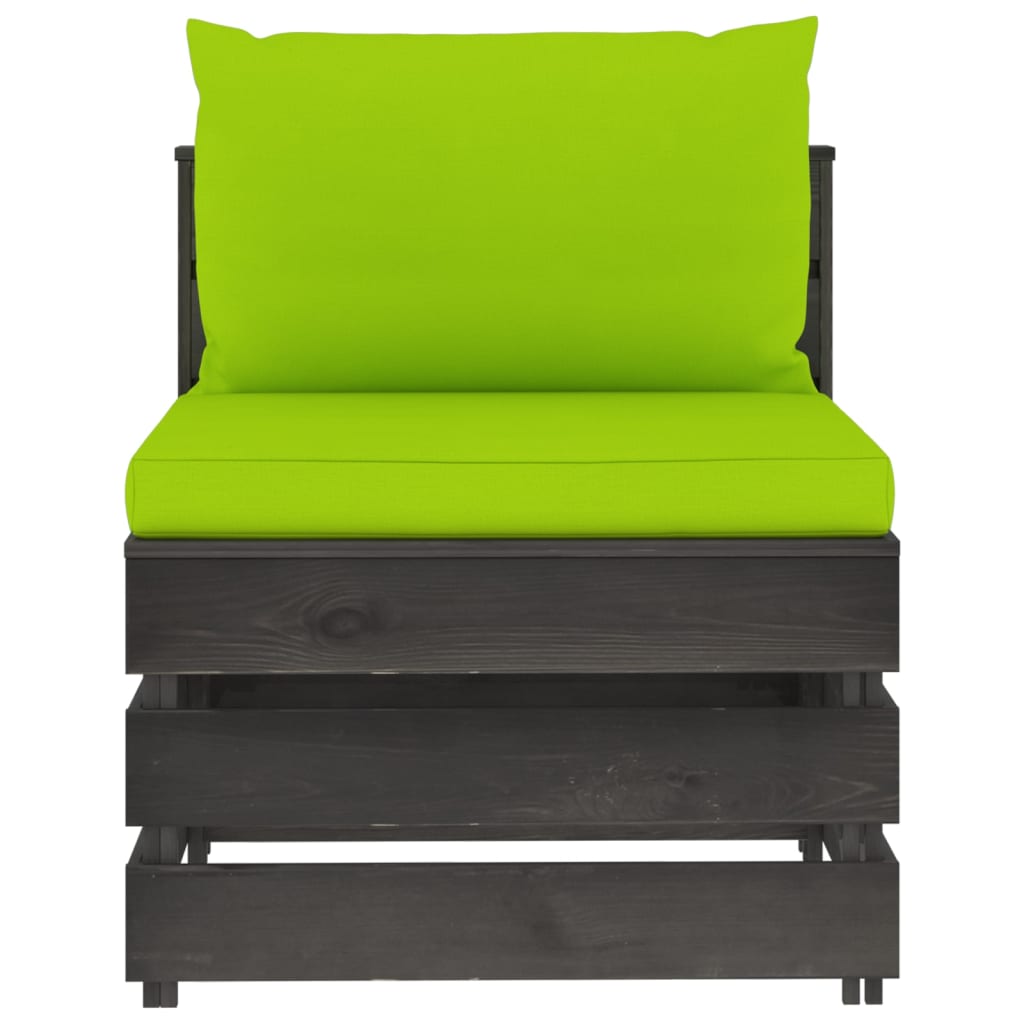 Salon de jardin meuble d'extérieur ensemble de mobilier 9 pièces avec coussins bois imprégné de gris