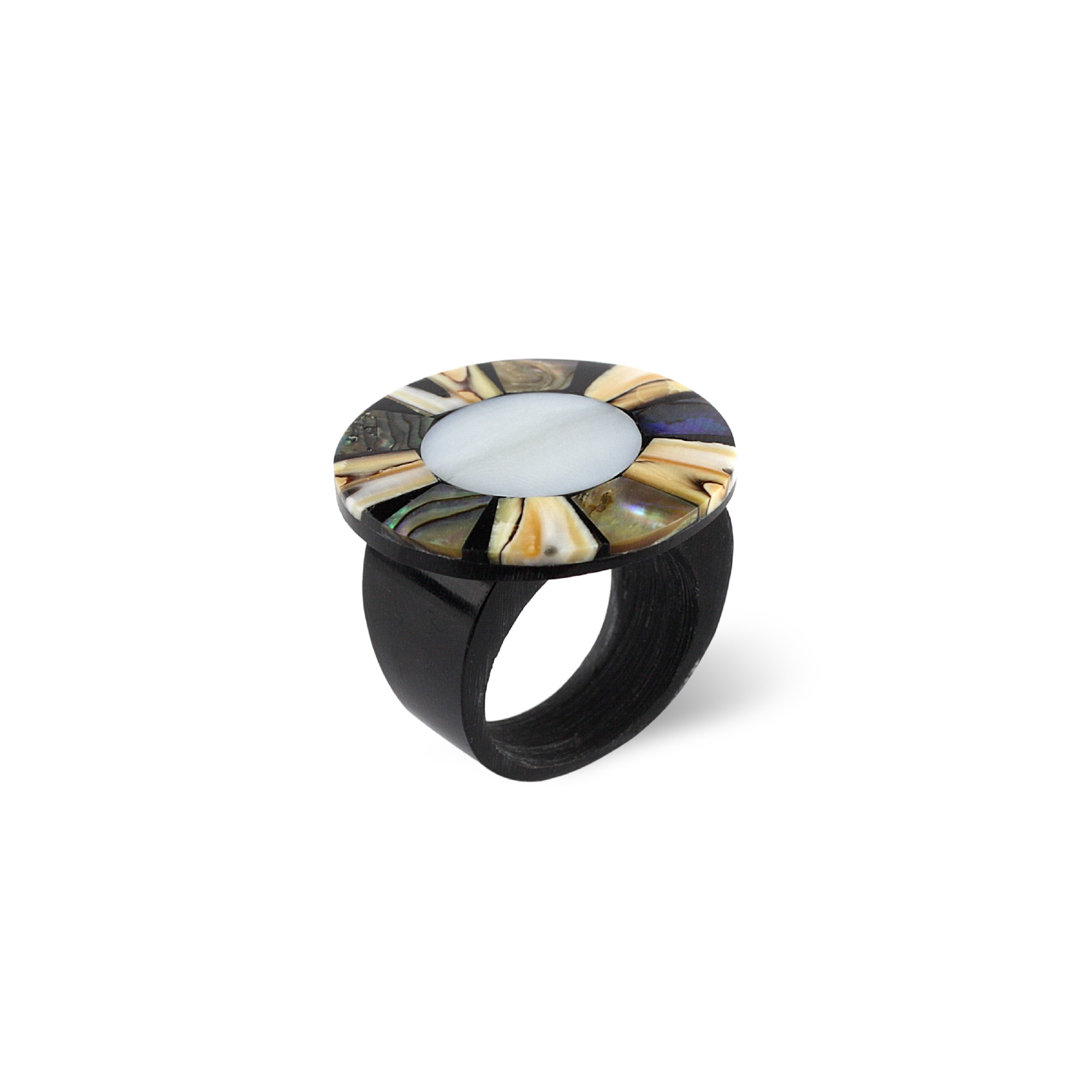 Ring aus Holz und Perlmutt, multicolor, Ø 3 cm günstig bestellen