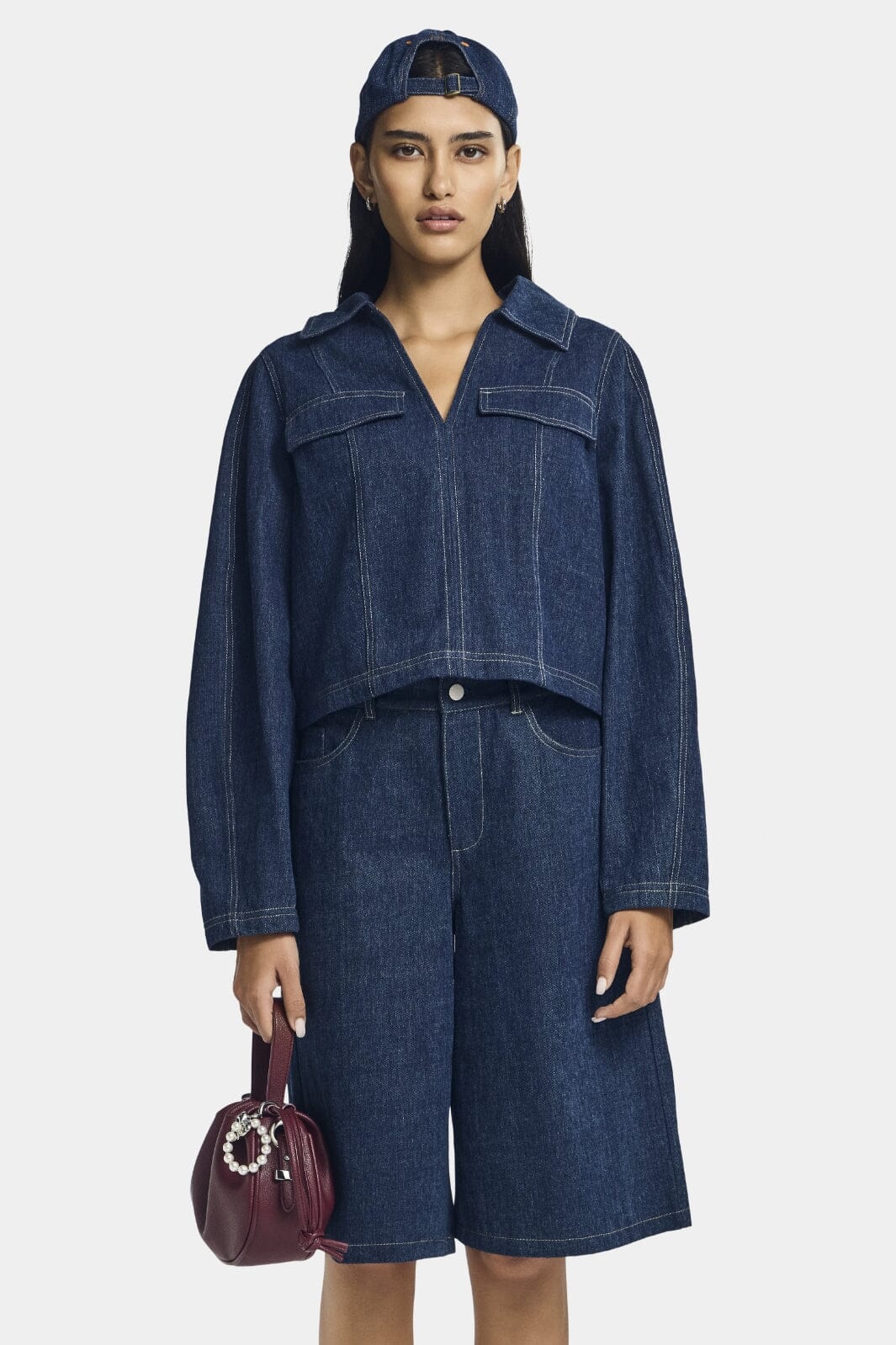 Pieces Pcfabia Ls V-Neck Denim Top Fsy