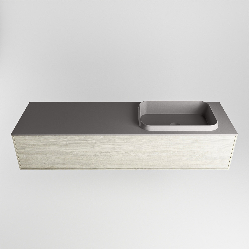 Mondiaz Erin 150cm badmeubel Light Brown Grey met 1 lade en donkergrijze wastafel rechts zonder kraangaten