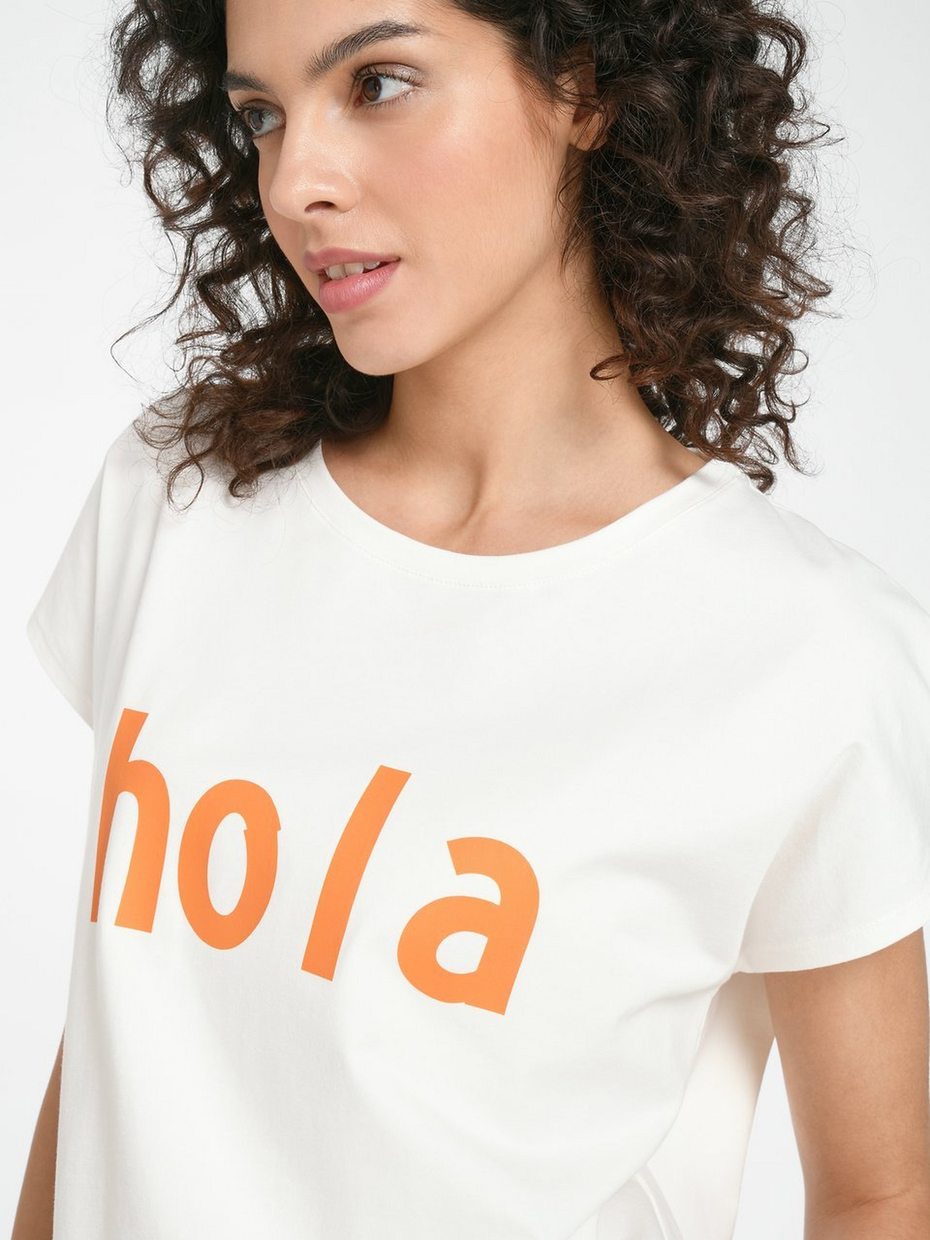 Rundhals-Shirt mit überschnittener Schulter