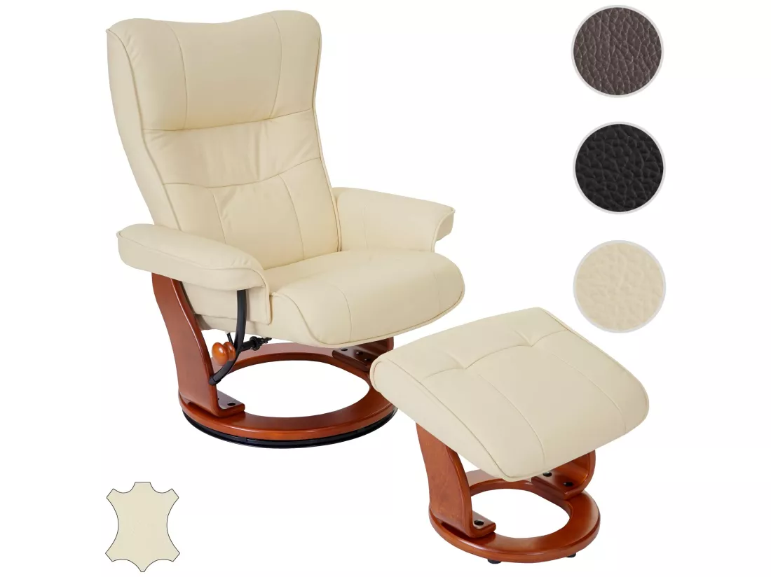 Fauteuil relax Edmonton avec pouf, crème, doré