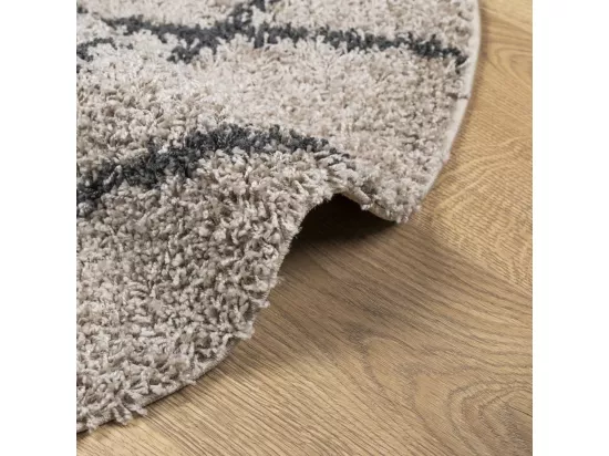 Tapis shaggy à poils longs moderne beige et anthracite ø 160 cm