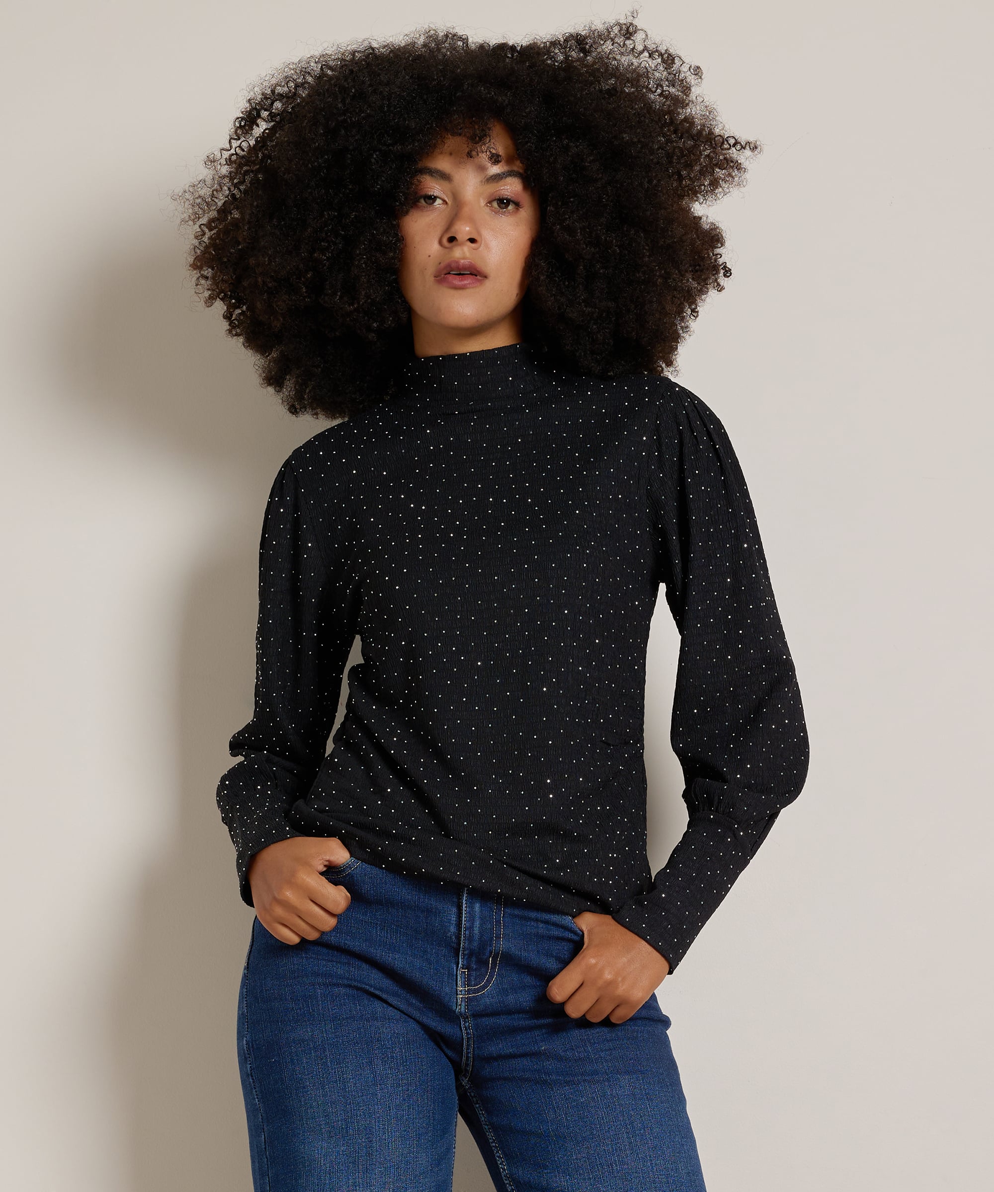 glitter top met hoge hals