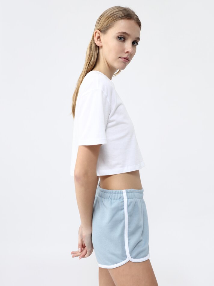 Conjunto de 4 shorts básicos de tecido atoalhado com detalhes - Verde Água