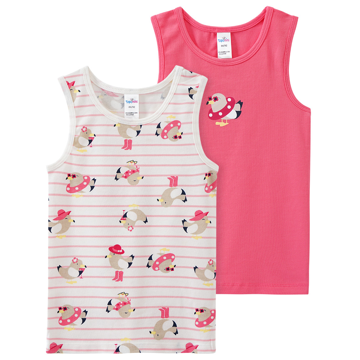 Topomini 2 Baby Unterhemden mit Bio-Baumwolle weiss / pink