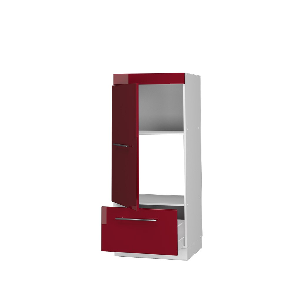 Vicco Mikrowellenumbauschrank Küchenschrank Küchenmöbel Fame-Line Weiß Bordeaux Rot 60 cm modern Hochglanz Küche Einbauküche Blende Hochschrank Schublade Mikrowelle Backofen Küchenzeile