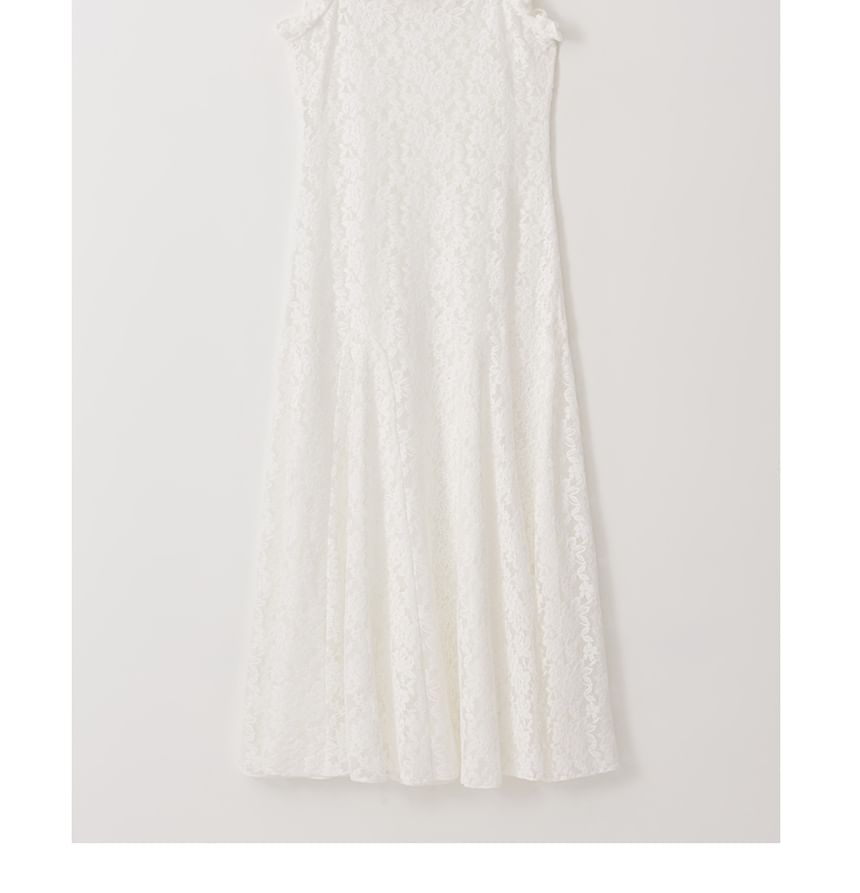 rolarola - Spaghetti Strap Godet Lace Long Dress (White)