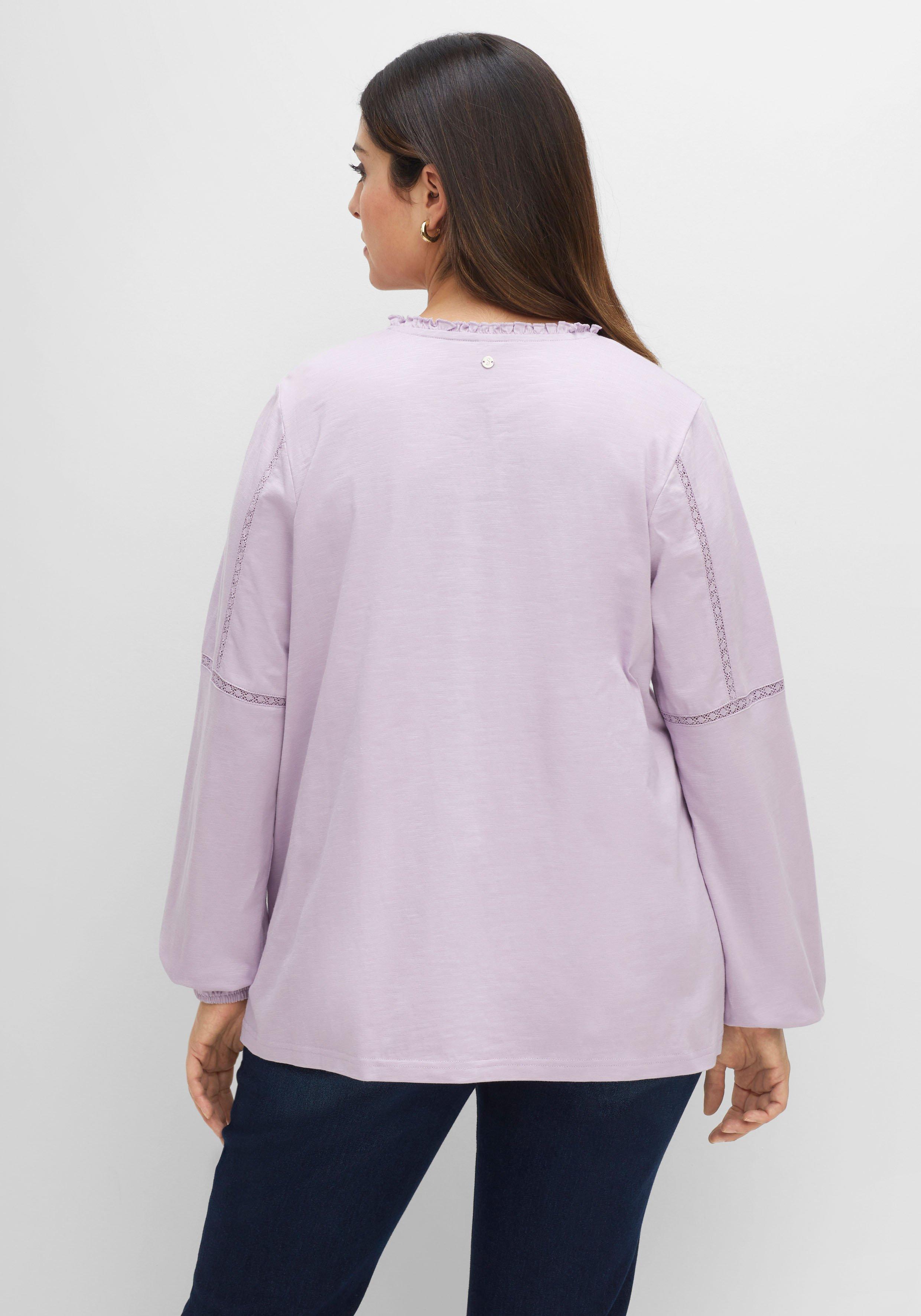 Shirt mit Smokdetails, Spitze und Lochmuster