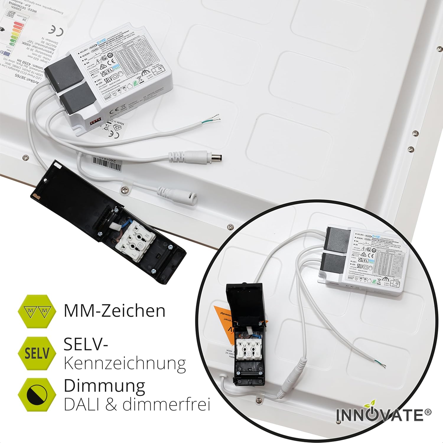 INNOVATE LED Panel 62x62 DALI dimmbar [Backlight-Panel LED Deckenleuchte dimmbar inkl. Trafo] Deckenlampe Odenwalddecke I Panel Deckenleuchte Einbauleuchten Büro I Deckenplatten 62x62 Rasterdecke