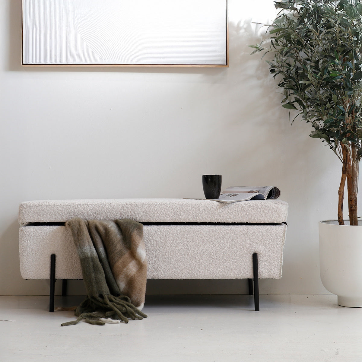 Giga Meubel - Opbergbank Bouclé Beige 110cm - Japandi - Jari