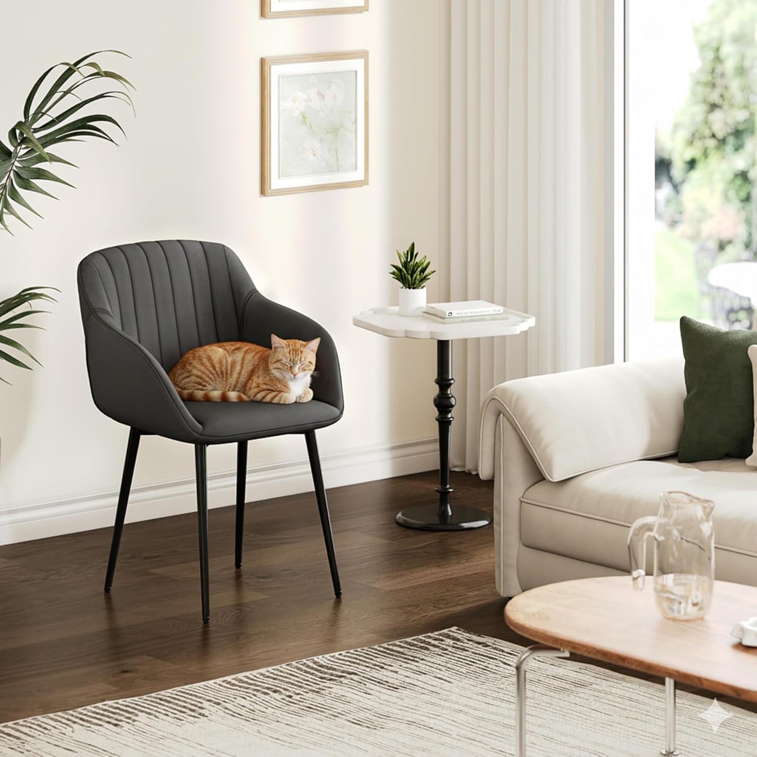 Esszimmerstühle mit Armlehne 6er Set aus Samt Polsterstuhl Küchenstuhl Stühle Esszimmer Wohnzimmerstuhl mit Gepolstertem Sitz Metallbeine, Dunkelgrau