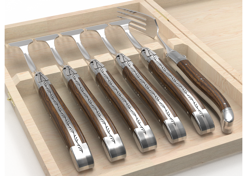 Service de 6 fourchettes Laguiole avec un manche en bois de noyer et mitres en acier inoxydable