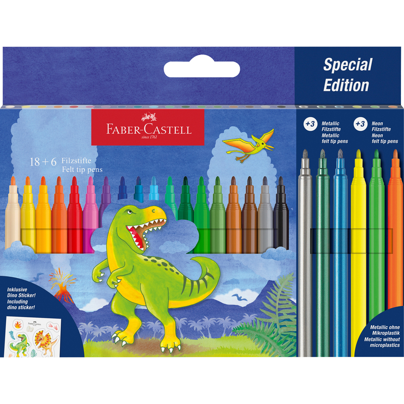 Faber-Castell Filzstifte Dino inkl. Sticker, 24 Stück, assortiert