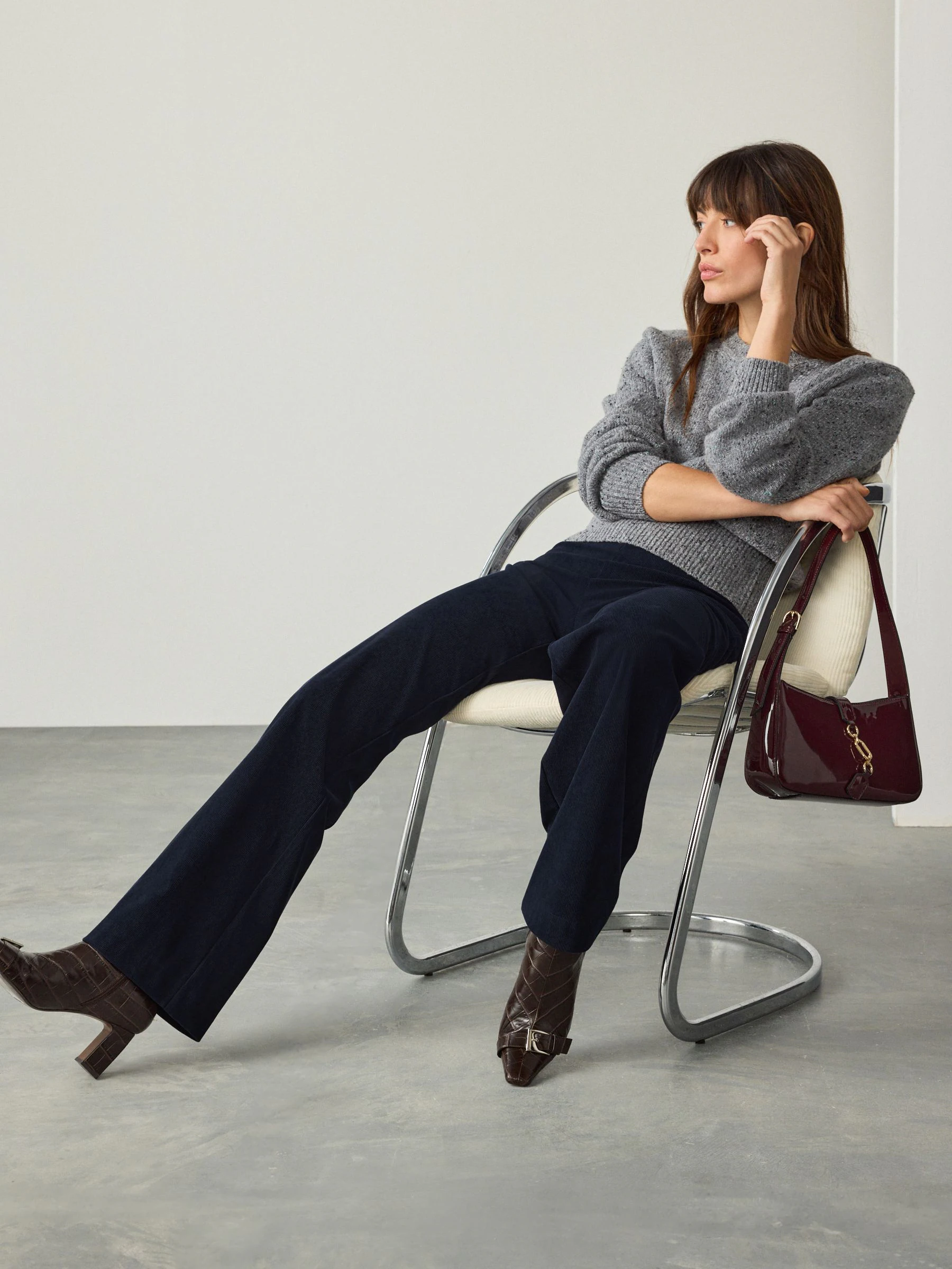 Marineblauw - Smoothing Cord Wide Leg Trousers