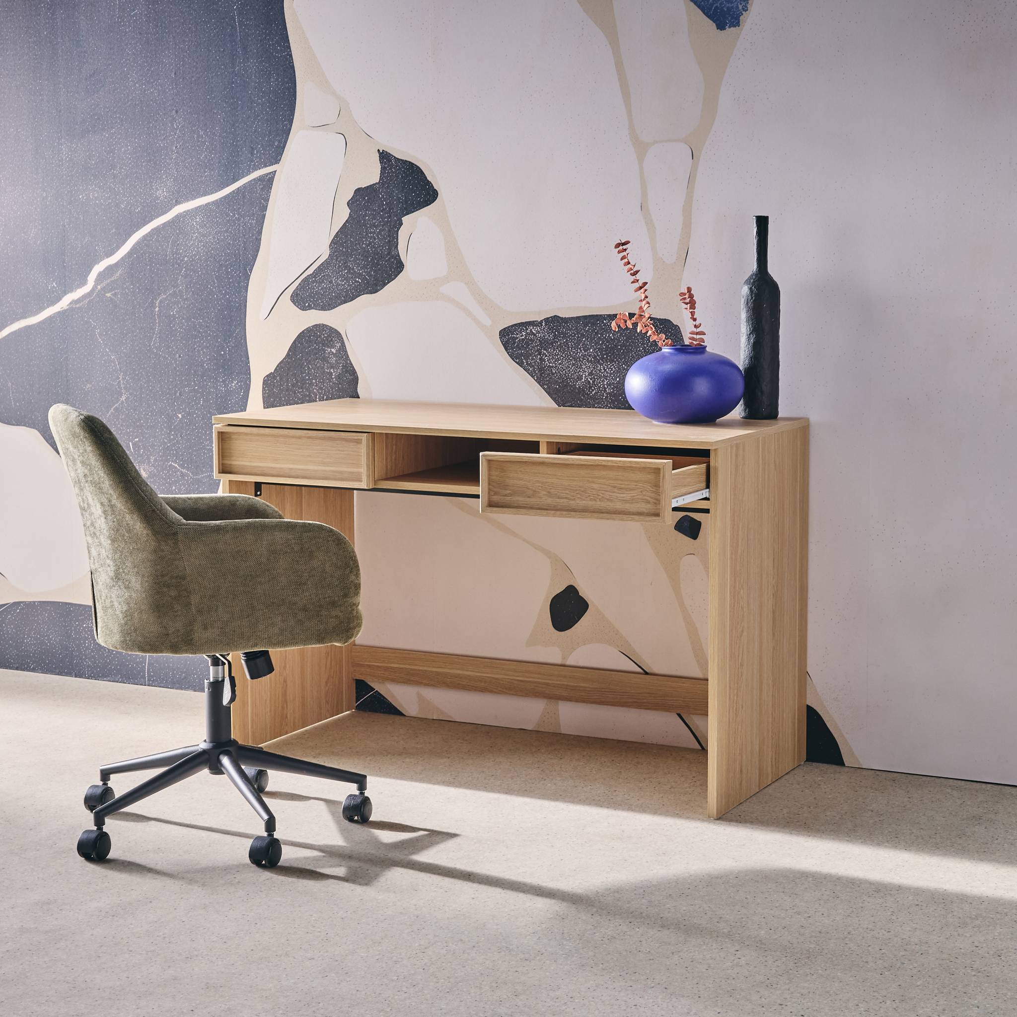 sweeek - Bureau houteffect 2 lades en 1 nis 120cm