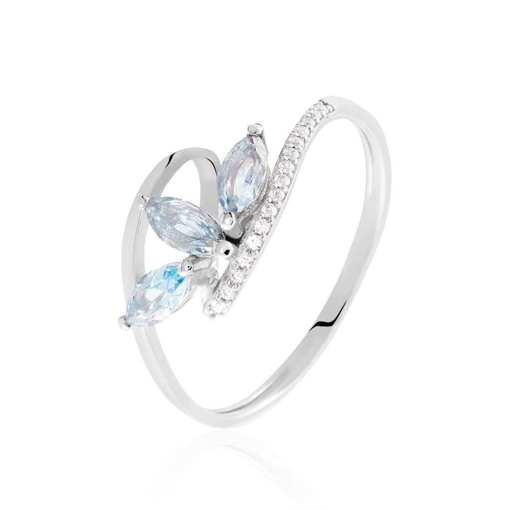 Bague Petale Or Blanc Topaze Et Oxyde De Zirconium