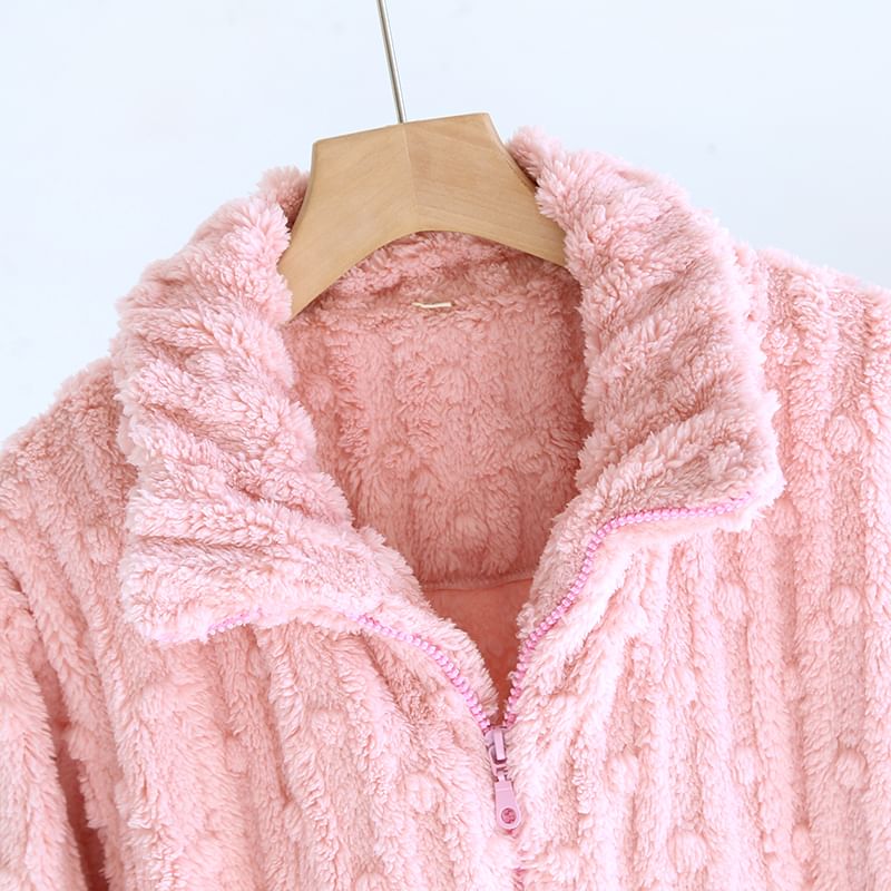 MelMount - Fleece pyjamajas met kraag en effen kleur