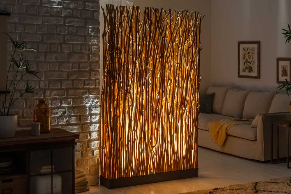 Handgefertigte Stehlampe NATURAL PARAVENT 180cm Longan-Holz Raumtrenner