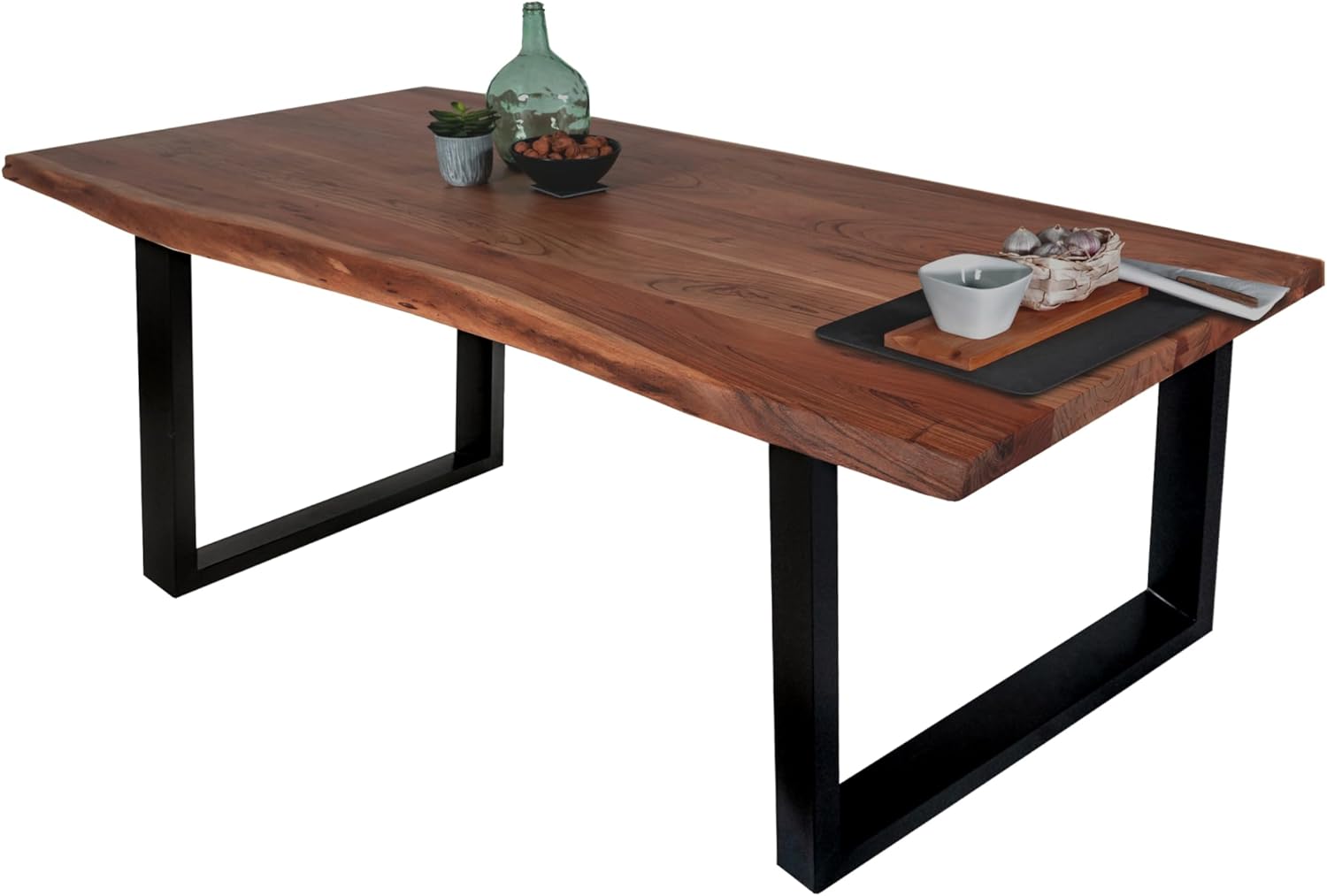 SAM Esstisch 160 x 85 cm Tomaso, Baumkantentisch nussbaumfarben, Akazienholz massiv, U-Gestell aus Metall Schwarz, echte Baumkante