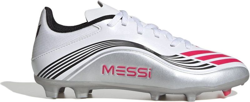 adidas Uniseks-Kind F50 MESSI LEAGUE Firm Ground/Multi Ground Football Boots Kids, Cloud White/Lucid Red/Silver Metallic, 33 EU