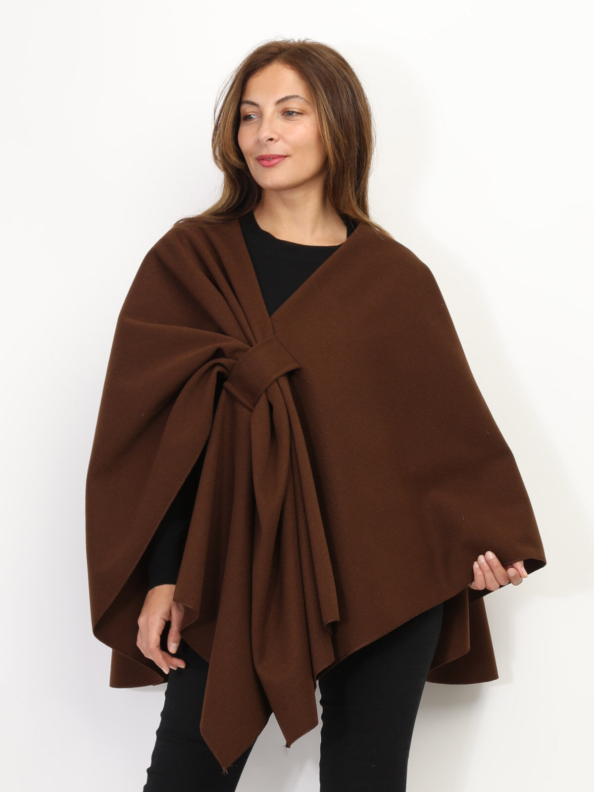 Poncho asymétrique croisé- Marron