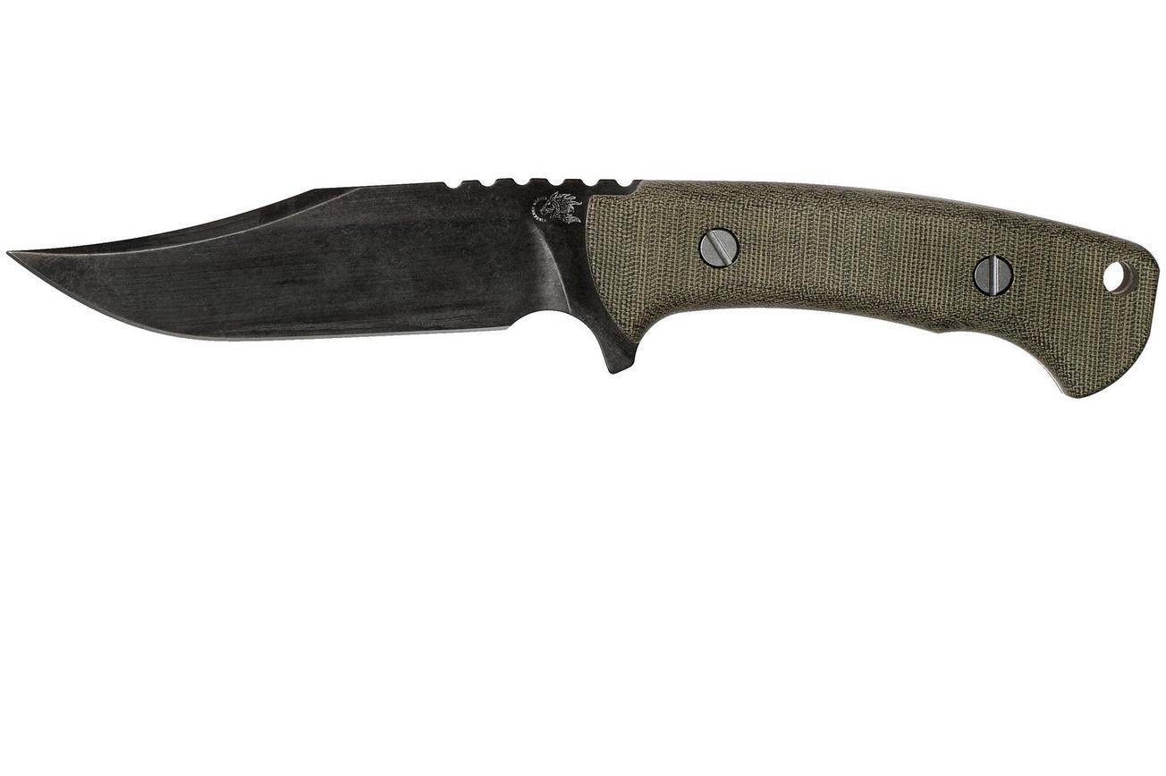 Rick Hinderer Ranch Bowie Green Canvas Micarta, DLC Stonewashed, bowie mes