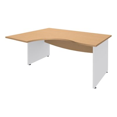 Bureau compact à gauche DUAL - L180 cm - Pieds blanc - plateau imitation Hêtre (Pieds de renfort ou caisson bout de bureau obligatoire à rajouter - non inclus)