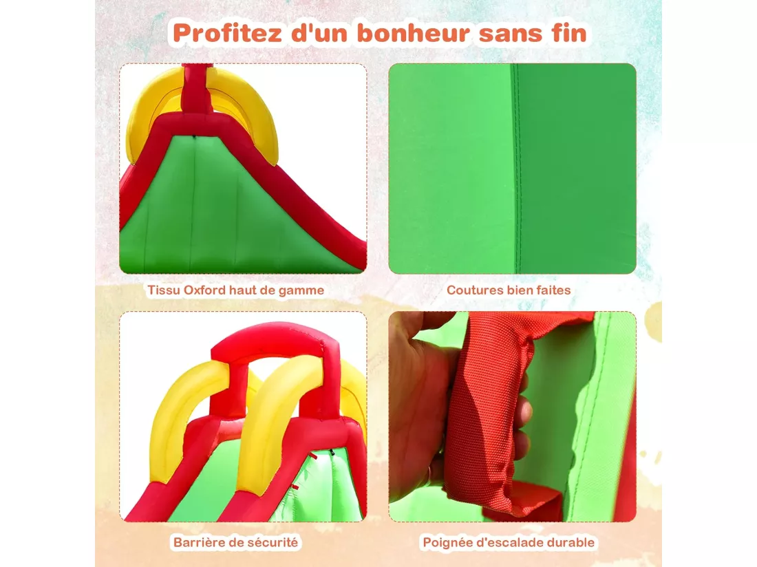 Château Gonflable avec Toboggan & Mur d’Escalade, Aire de Jeu Gonflable pour Enfants avec Toboggan Aquatique, Pataugeoire, et avec Souffleur 350W