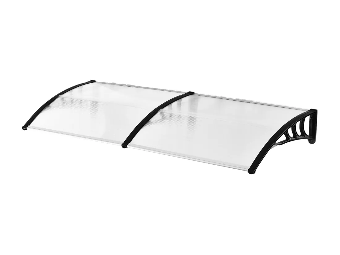 Auvent marquise de porte design voûté arrondi dim. 195L x 80l x 23H cm polycarbonate plastique noir