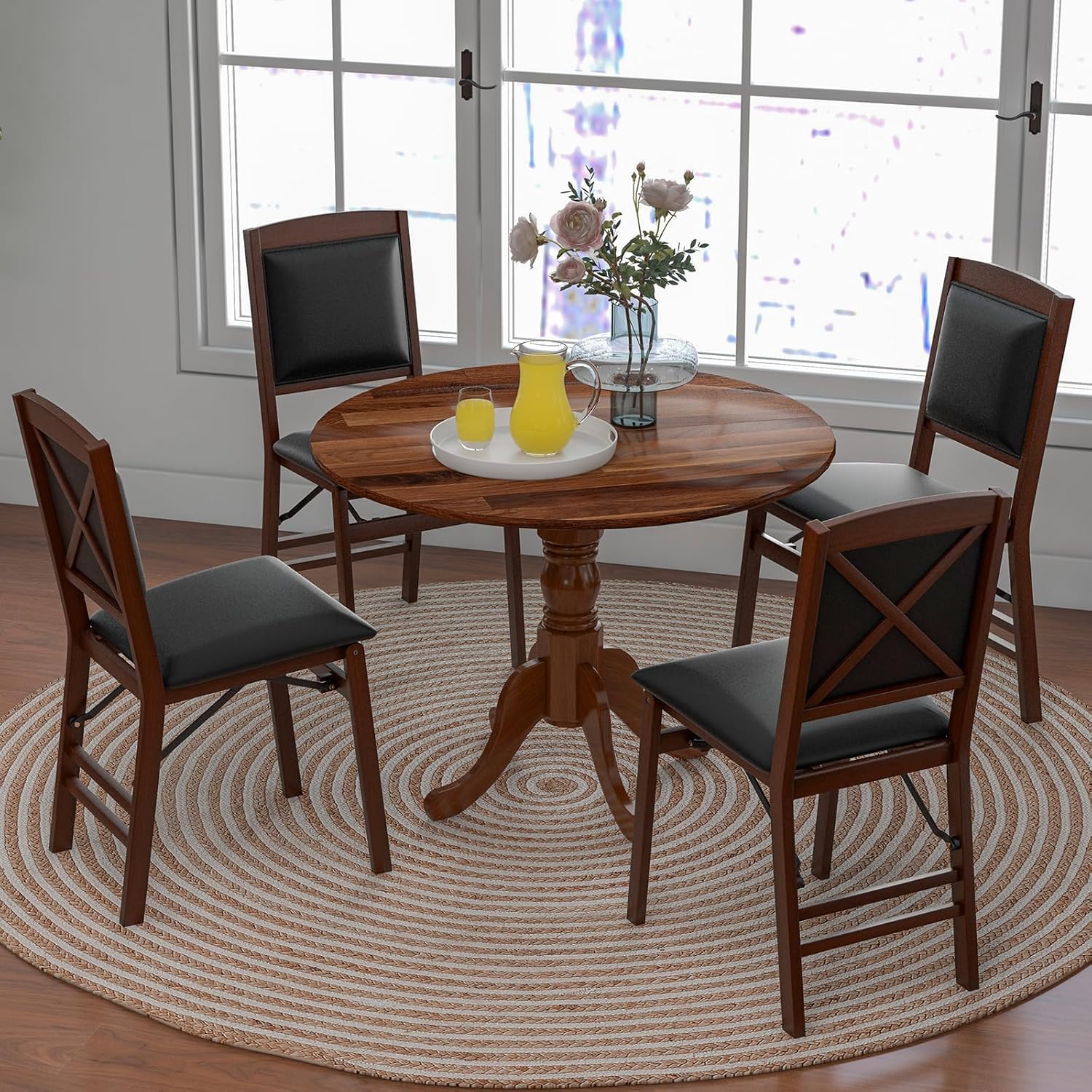 GIANTEX Esstisch Rund 100 cm, Küchentisch aus Massivholz, Esszimmertisch für 4 Personen, Holztisch Esszimmer, Dining Table, für Esszimmer Küche, 100 x 100 x 73 cm (Walnuss)