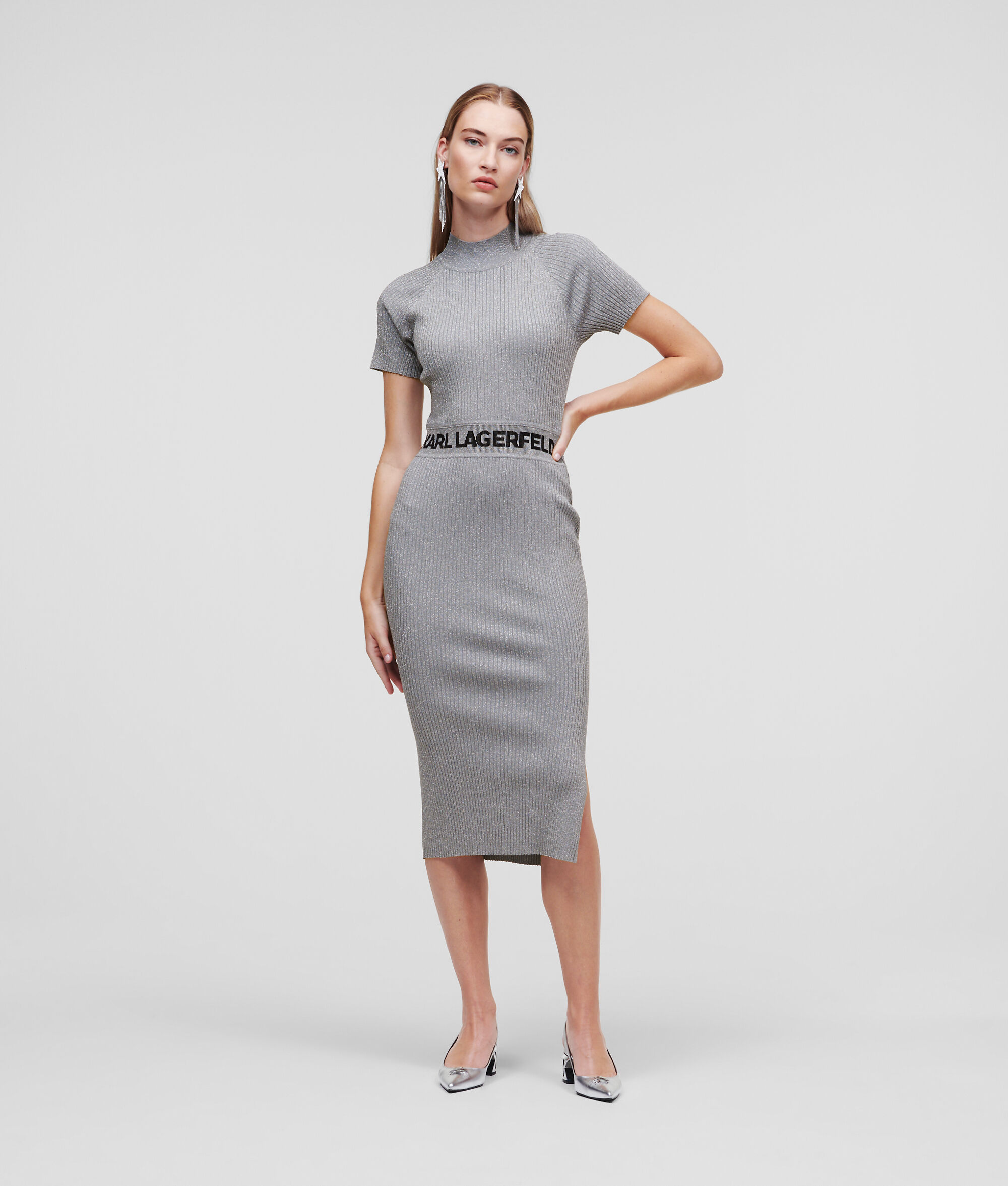 ROBE TRICOT LUREX À MANCHES COURTES AVEC LOGO KARL