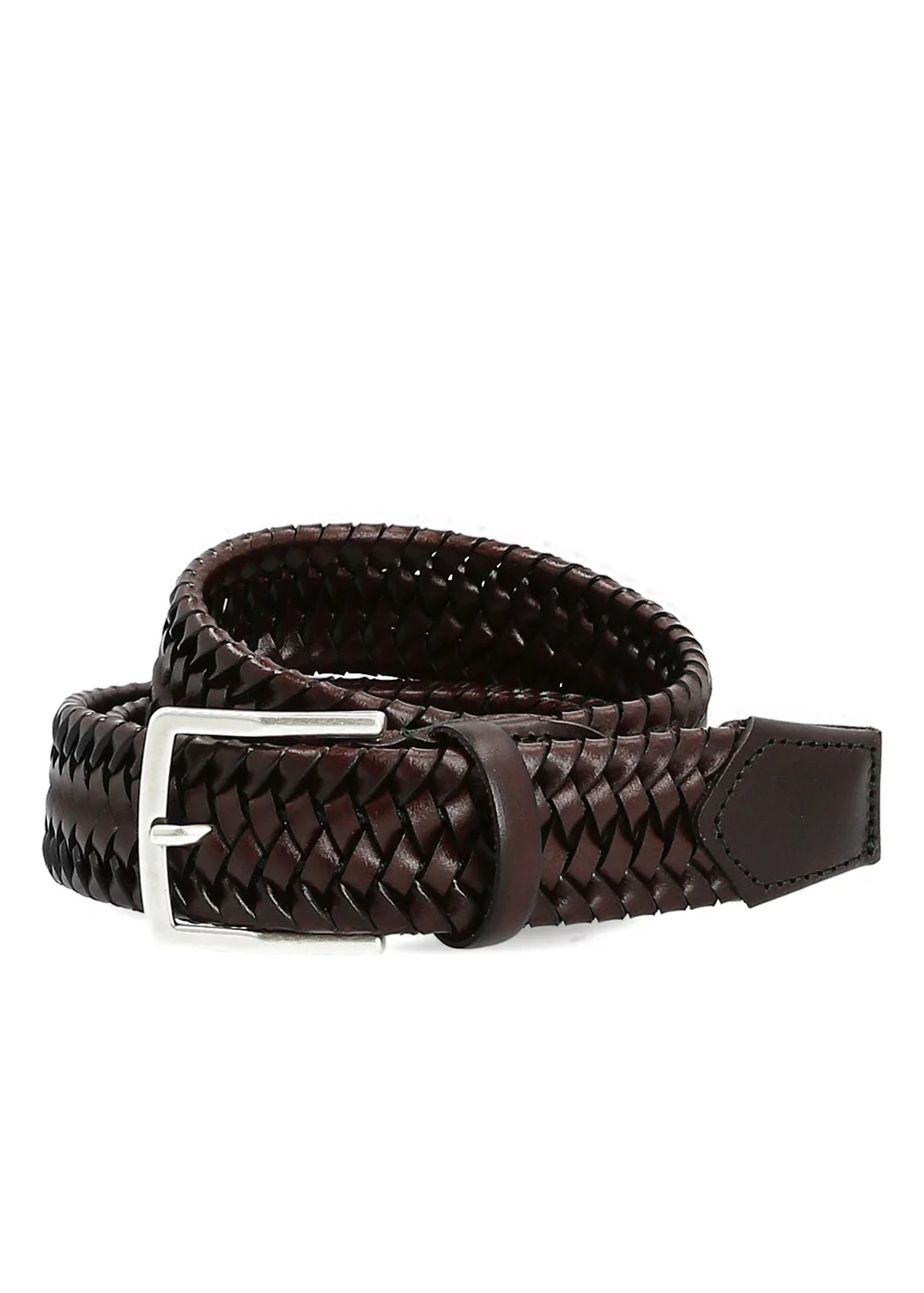 CEINTURE LEOPOLD CUIR TRESSE CHOCOLAT