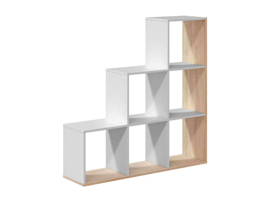 Bibliothèque escalier cube coloris chêne candiene / blanc artic -  Hauteur 110 x Longueur 108 x Profondeur 28 cm