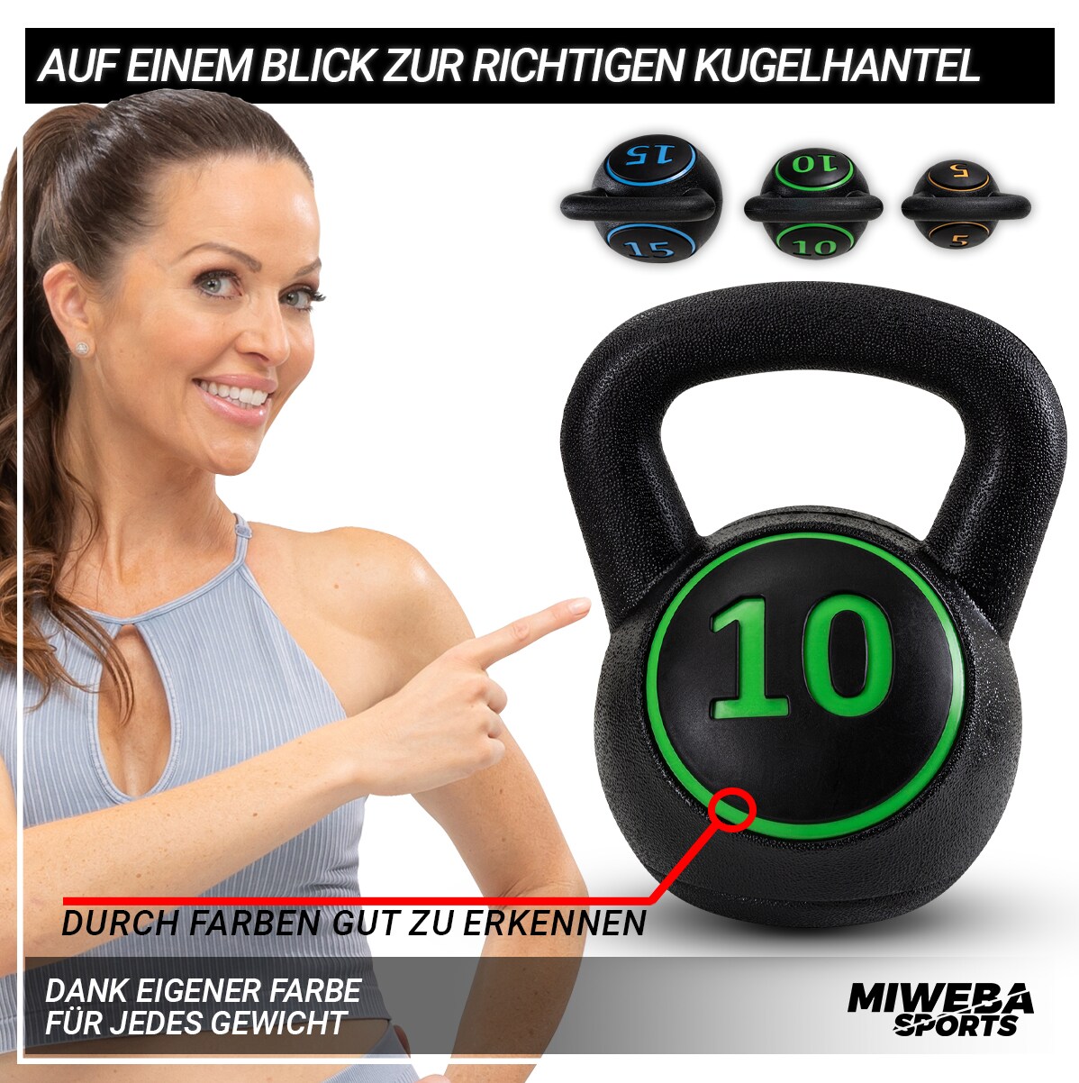 Miweba Sports Kettlebell-Set, 2-7 kg, Kettlebell-Ablage, Kugelhantel Indoor und Outdoor, Betonfüllung (2 - 7 kg)