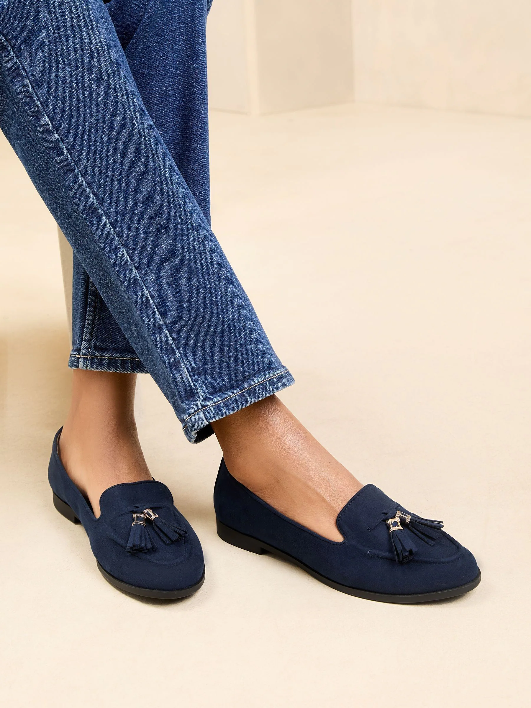 Marineblauw - Lipsy Platte Loafers met Smalle Zool en Kwastjes