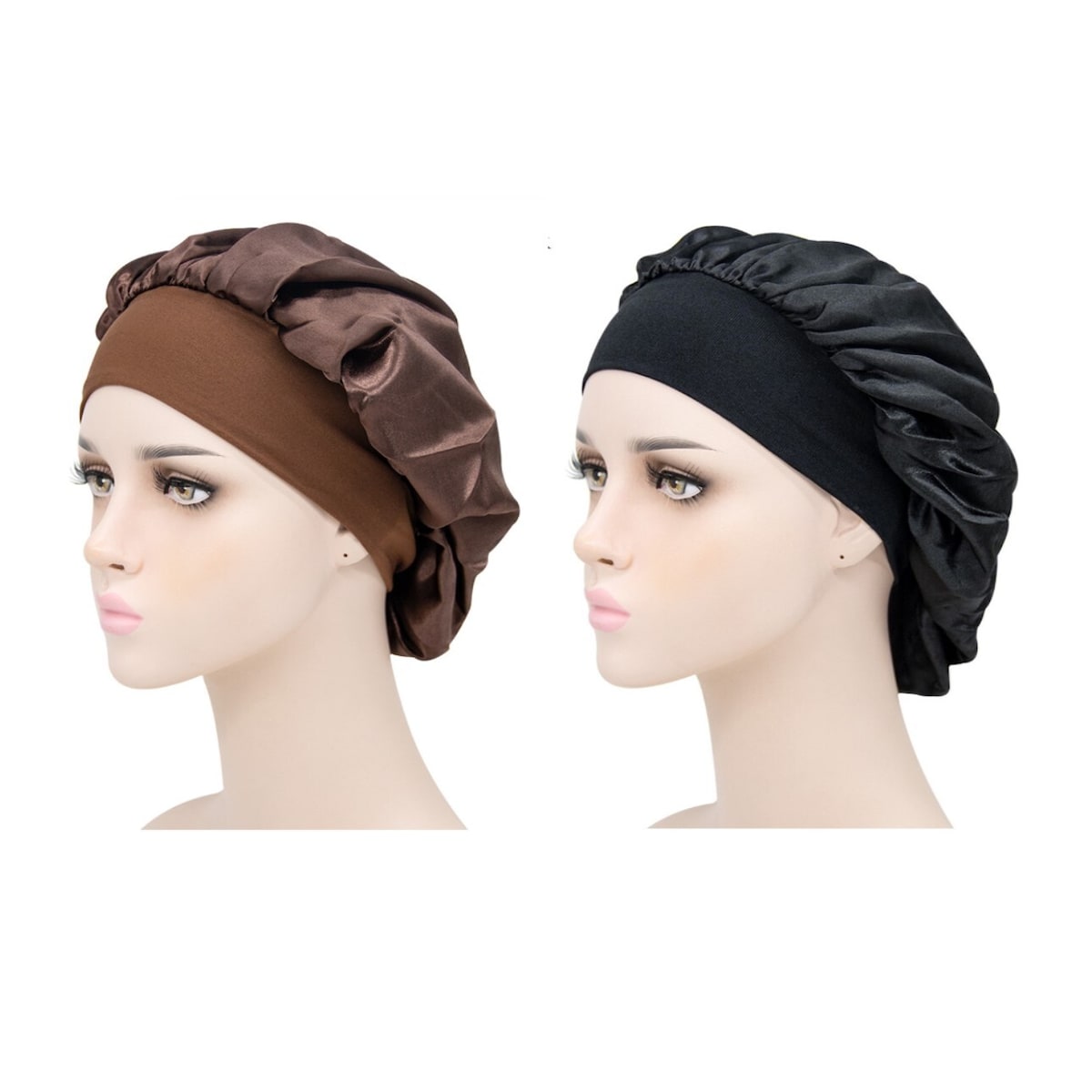 Sovehette - Beskytter håret når du sover 2-pack Brun+svart