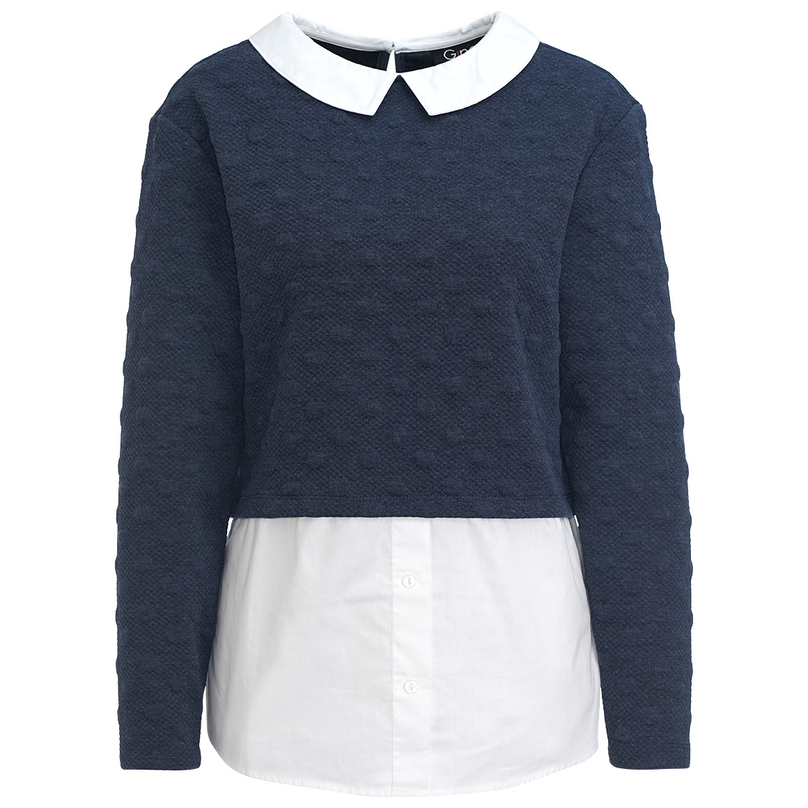 Gina Damen Strickpullover mit Blusen-Einsatz dunkelblau / weiss