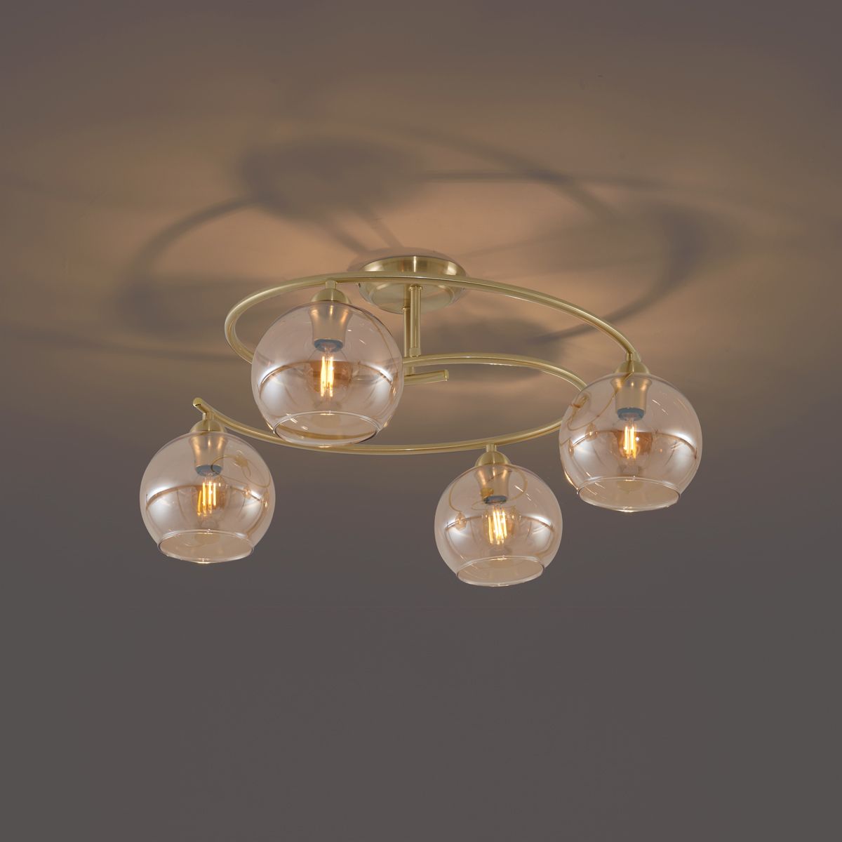 Moderne plafondlamp messing met amber glas 4-lichts - Alanis