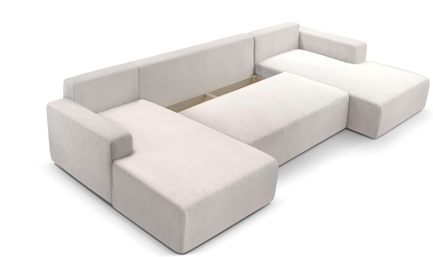 Ecksofa Weiß mit Schlaffunktion – Catea U Cord Wohnlandschaft 364 cm