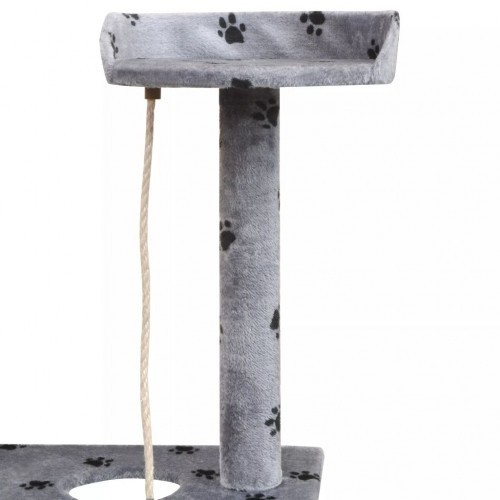 Arranhador para gatos, cinza, com pegadas de patas.