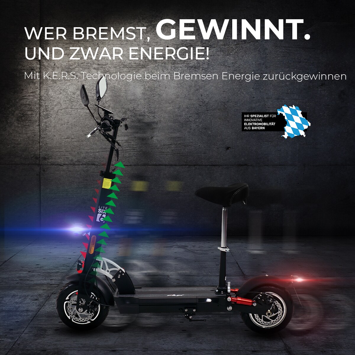 eFlux Lite Six E-Scooter 1000 Watt mit Straßenzulassung, 40 km/h, verstellbarer Sitz, Lithium-Akku