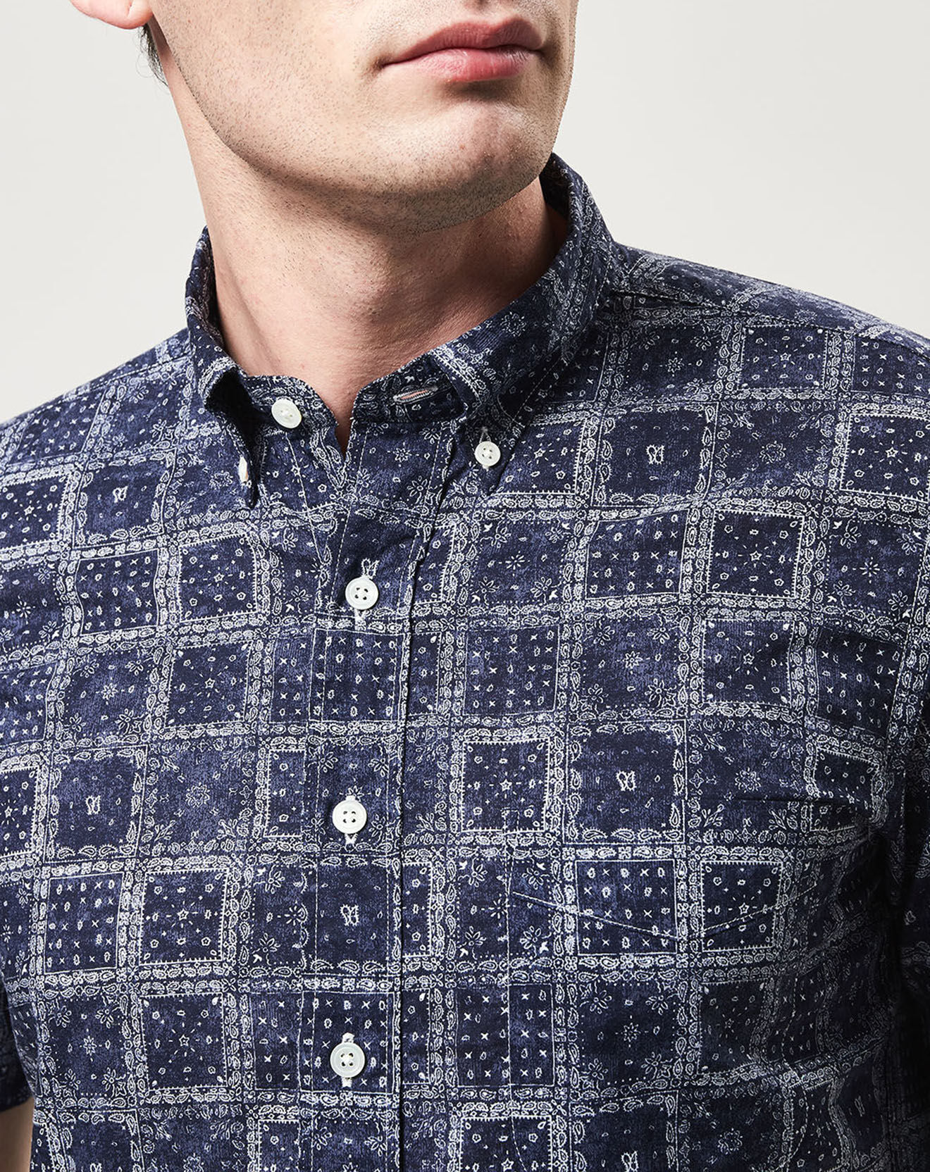 Hartford Chemise slim imprimée Sander bleue