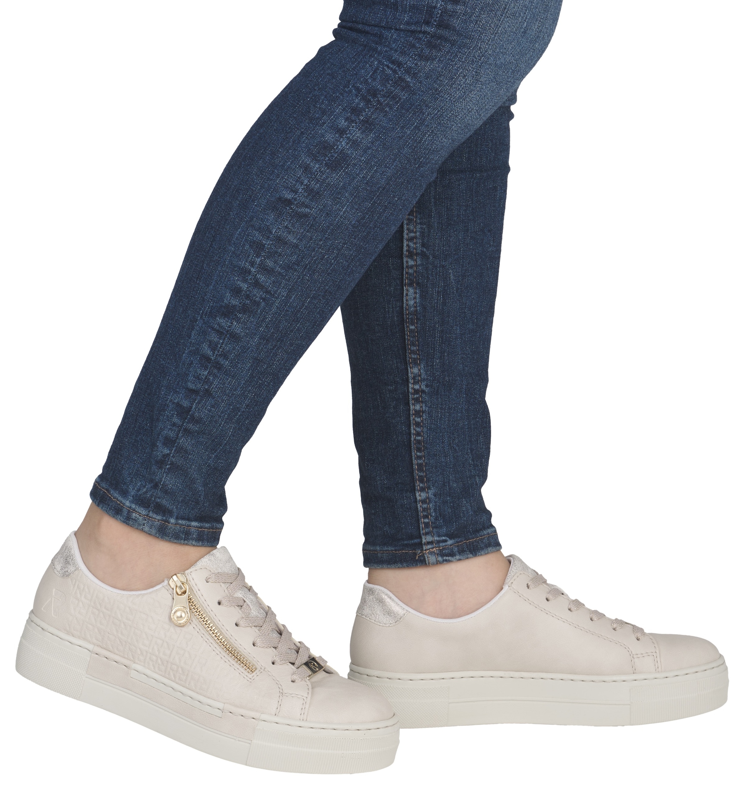 Rieker Plateausneaker  mit goldfarbenem Reissverschluss, Freizeitschuh, Halbschuh, Schnürschuh
