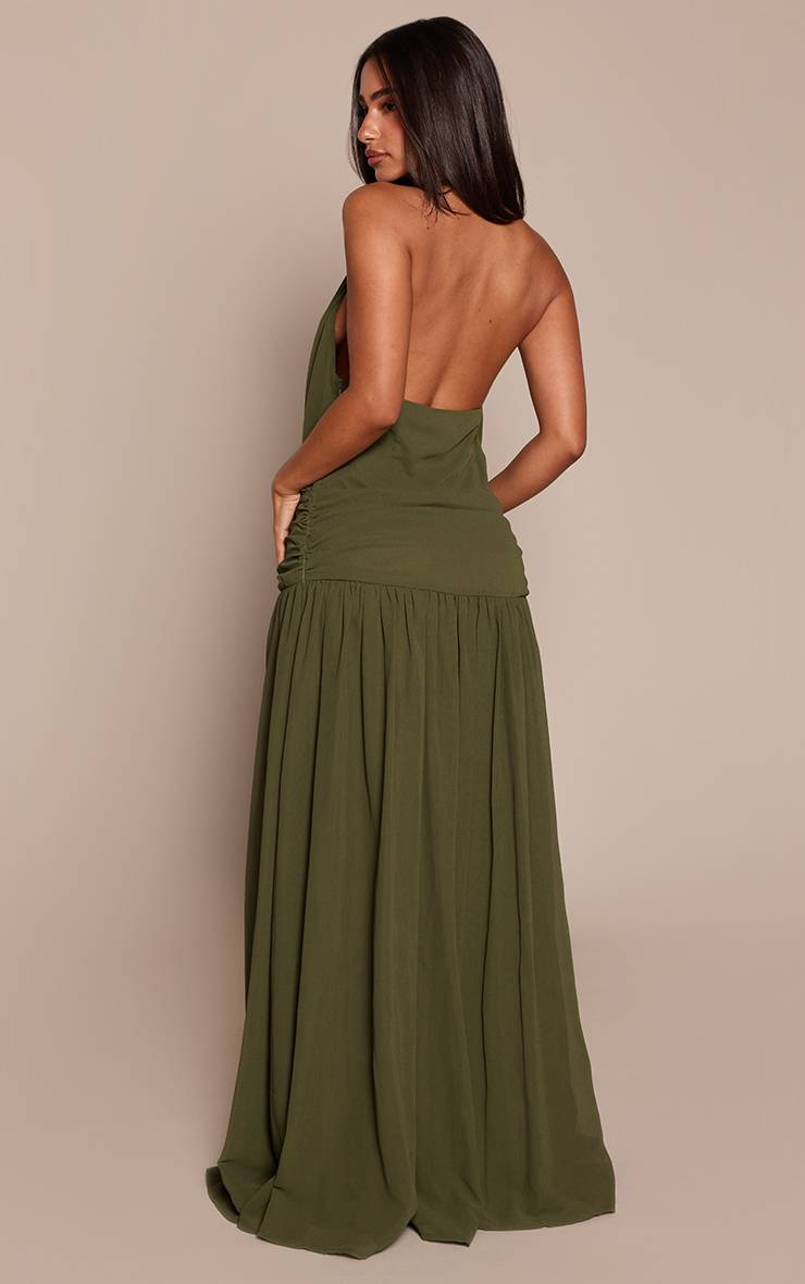 Vert Olive Robe Maxi Fluide En Mousseline Froncée À Taille Cache-cœur Petite